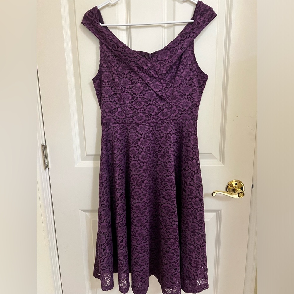 Purple Lace Cocktail Spring Dress